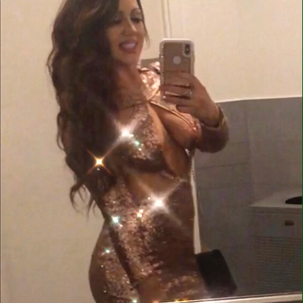 Light pink/rose gold sequin cutout dress